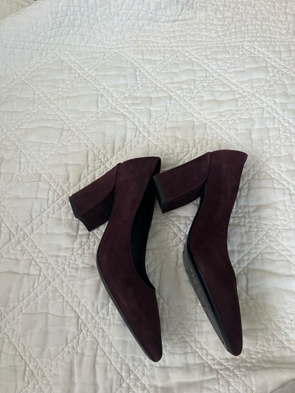 Aquatalia Burgundy Suede Block Heel Pumps - Picture 5 of 7